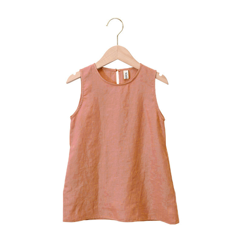 Girls' Linen And Cotton Vest Dress