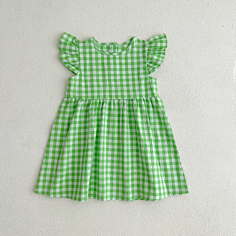 Girls' Plaid Dress Flounced Sleeve Cute Princess Dress