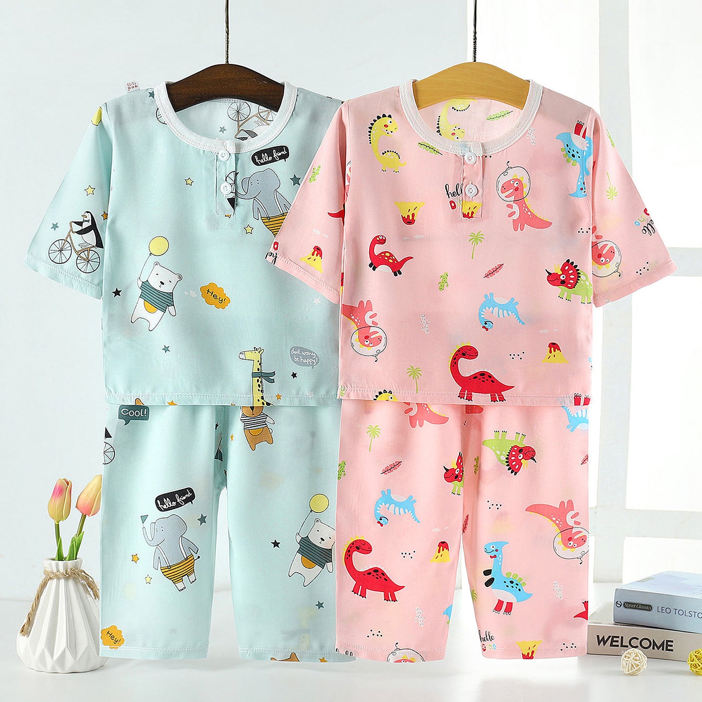 Pajamas Cotton Silk Baby Home Service Suit Three-Quarter Sleeves