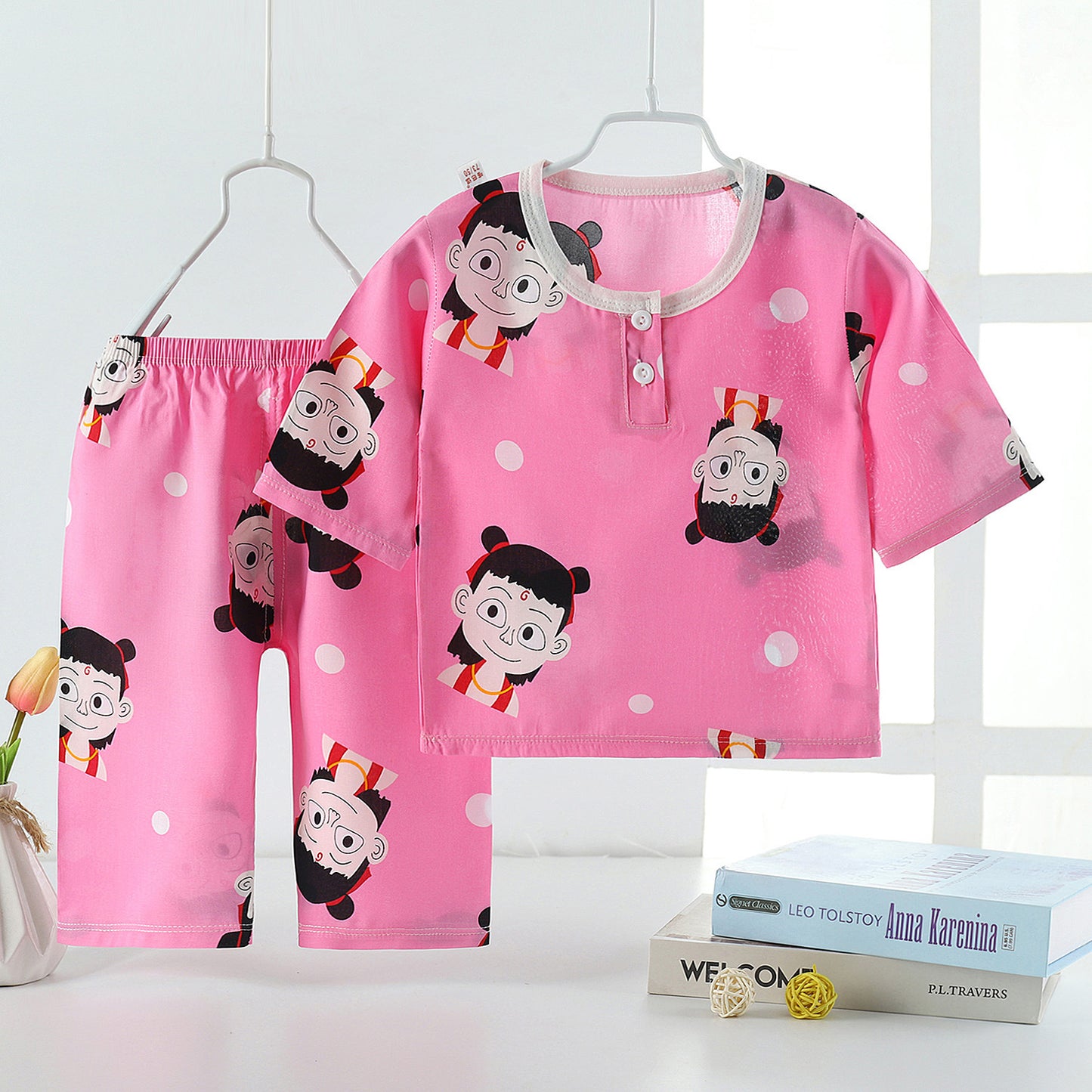 Pajamas Cotton Silk Baby Home Service Suit Three-Quarter Sleeves