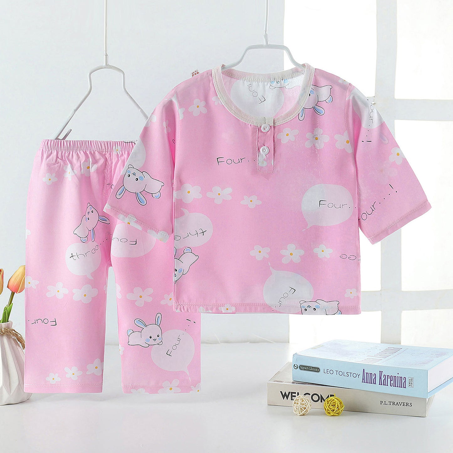 Pajamas Cotton Silk Baby Home Service Suit Three-Quarter Sleeves