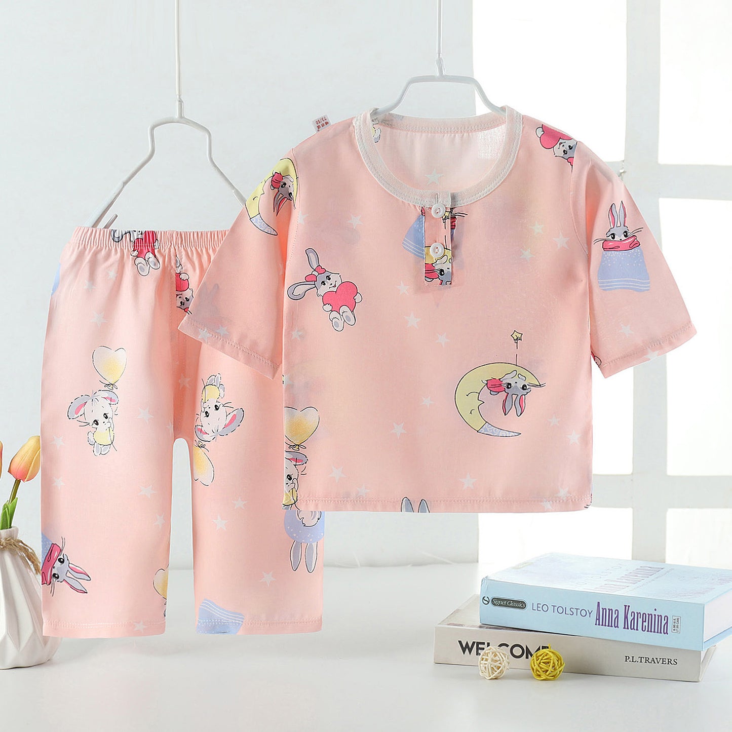 Pajamas Cotton Silk Baby Home Service Suit Three-Quarter Sleeves