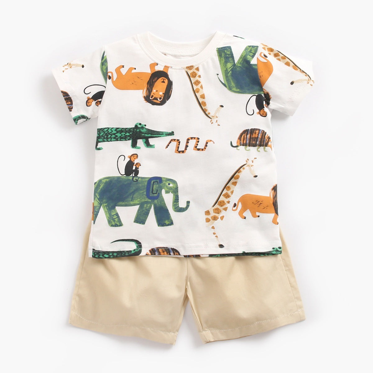 Baby Boy Animal Print Short Sleeve, T-Shirt Shorts Two Piece Set Summer