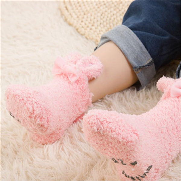 Winter Coral Fleece Baby Girls Socks, Newborn Soft Cute Rabbit Baby Socks