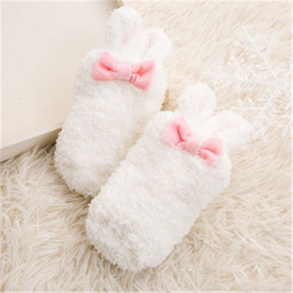 Winter Coral Fleece Baby Girls Socks, Newborn Soft Cute Rabbit Baby Socks