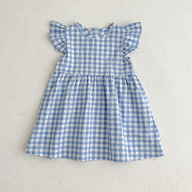 Girls' Plaid Dress Flounced Sleeve Cute Princess Dress