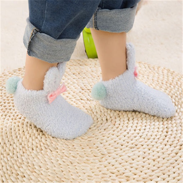 Winter Coral Fleece Baby Girls Socks, Newborn Soft Cute Rabbit Baby Socks