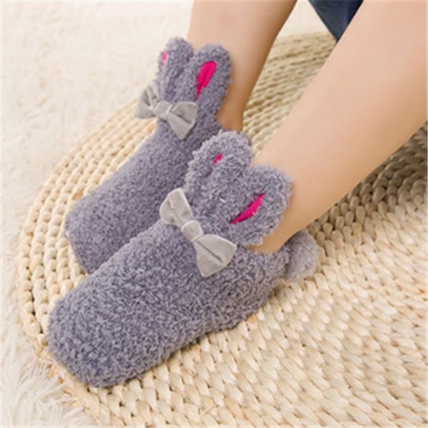 Winter Coral Fleece Baby Girls Socks, Newborn Soft Cute Rabbit Baby Socks