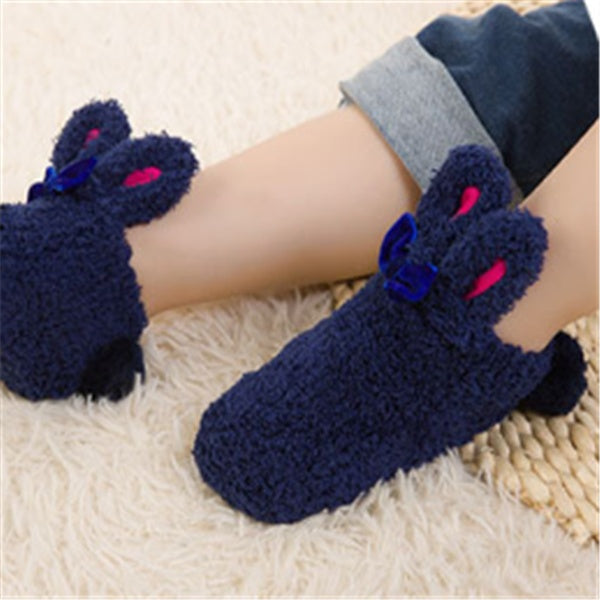 Winter Coral Fleece Baby Girls Socks, Newborn Soft Cute Rabbit Baby Socks