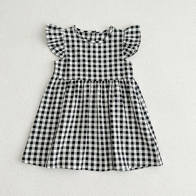 Girls' Plaid Dress Flounced Sleeve Cute Princess Dress