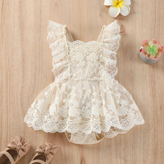 Children's Fashion Personality Apricot Lace Romper