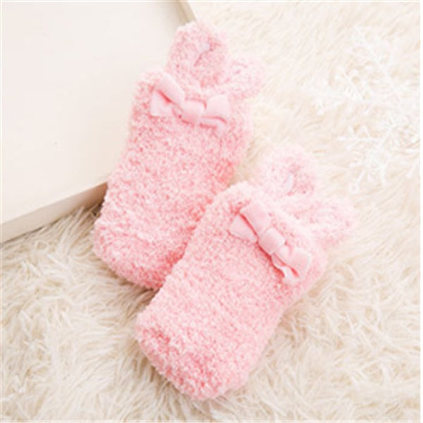 Winter Coral Fleece Baby Girls Socks, Newborn Soft Cute Rabbit Baby Socks