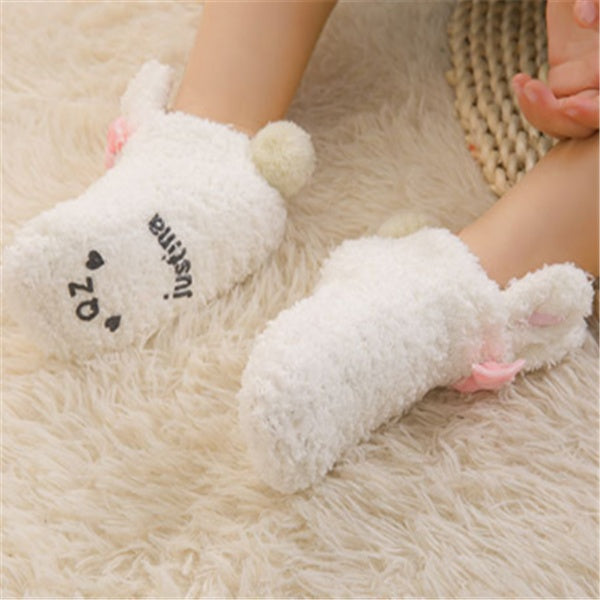 Winter Coral Fleece Baby Girls Socks, Newborn Soft Cute Rabbit Baby Socks