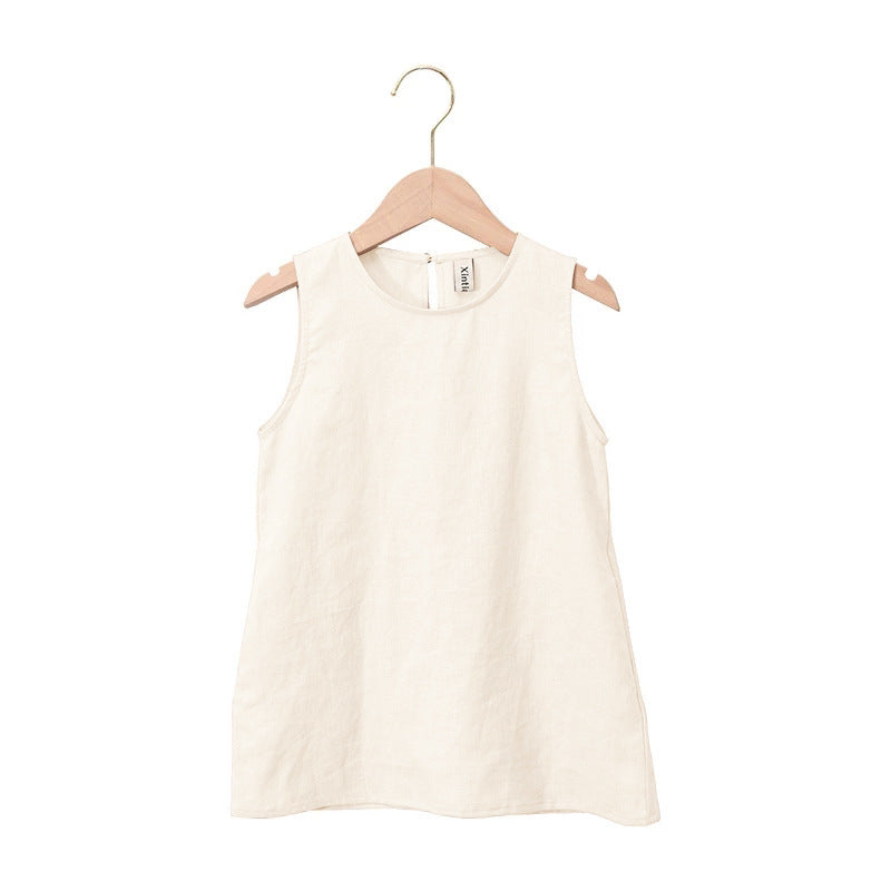 Girls' Linen And Cotton Vest Dress