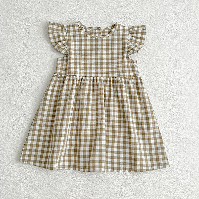 Girls' Plaid Dress Flounced Sleeve Cute Princess Dress