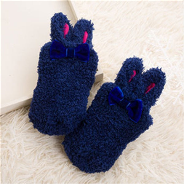 Winter Coral Fleece Baby Girls Socks, Newborn Soft Cute Rabbit Baby Socks