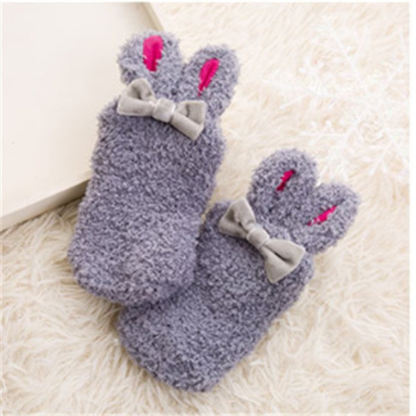 Winter Coral Fleece Baby Girls Socks, Newborn Soft Cute Rabbit Baby Socks