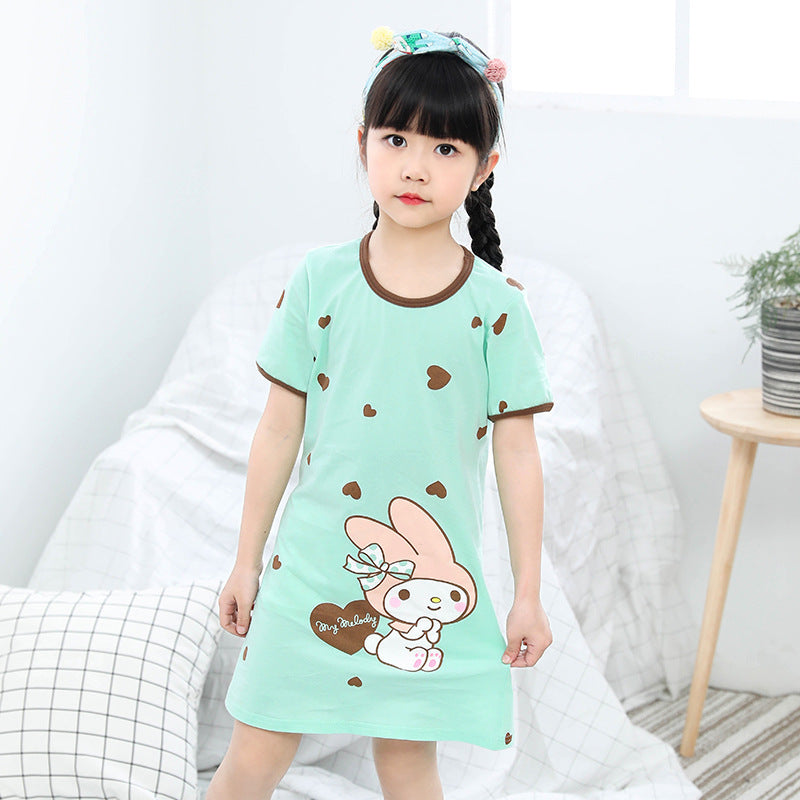 Girls' Summer Short-sleeved Fashionable Printed Pajamas