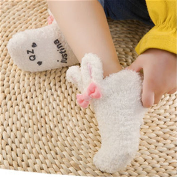 Winter Coral Fleece Baby Girls Socks, Newborn Soft Cute Rabbit Baby Socks