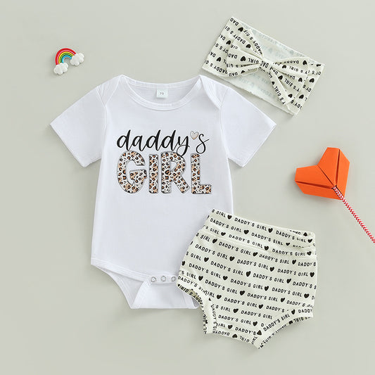 Summer Baby Girl Short Sleeve Adjustable Three-piece Set