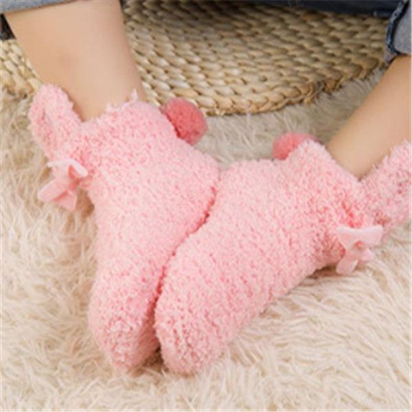 Winter Coral Fleece Baby Girls Socks, Newborn Soft Cute Rabbit Baby Socks