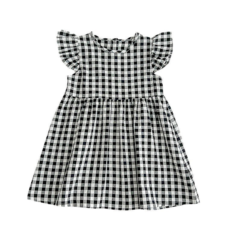 Girls' Plaid Dress Flounced Sleeve Cute Princess Dress