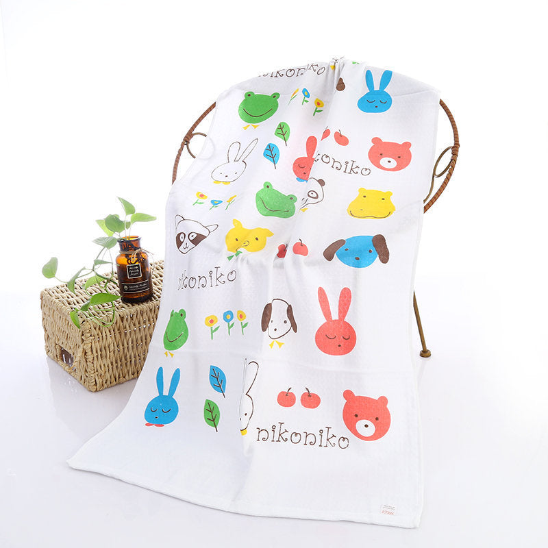 Double-layer Gauze Cartoon Print Baby Bath Towel