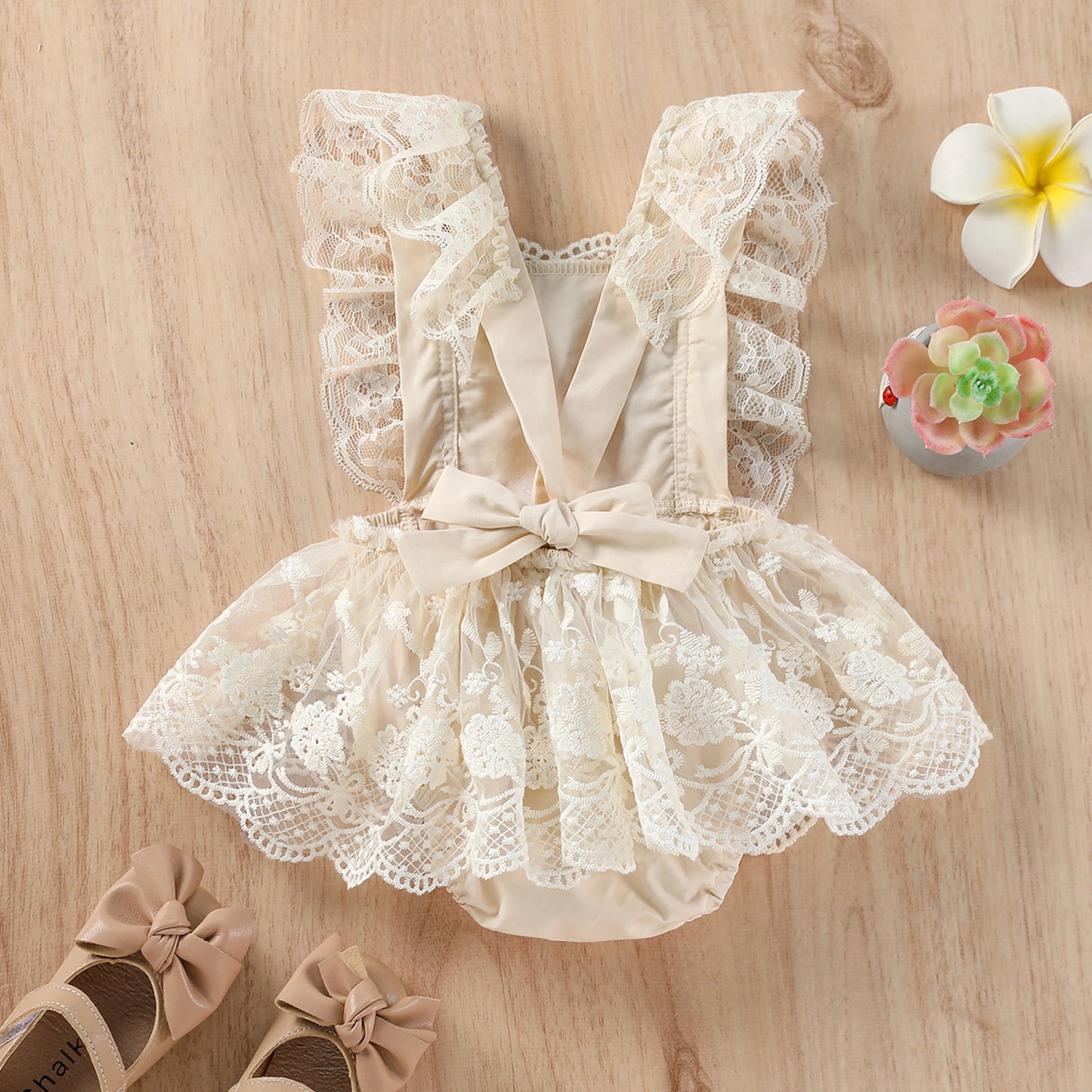 Children's Fashion Personality Apricot Lace Romper