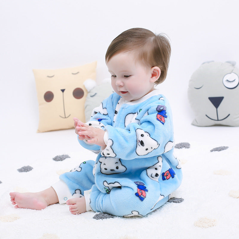 Baby Warm One-piece Clothes Coral Fleece Thickened Pajamas Romper