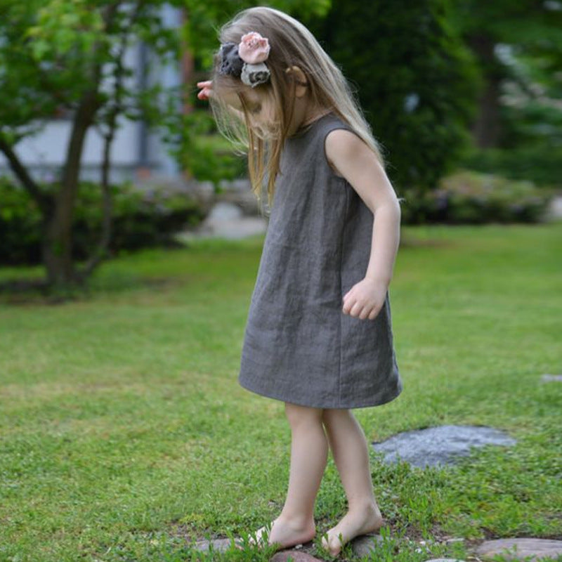 Girls' Linen And Cotton Vest Dress