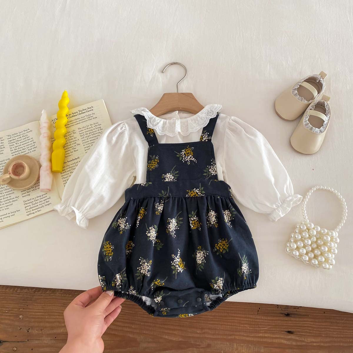 Baby Spring Small Floral Suspender Jumpsuit