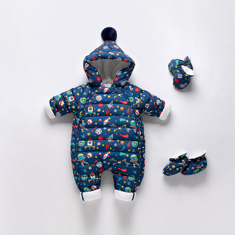 Baby Thickened Jumpsuit Printed Jacket