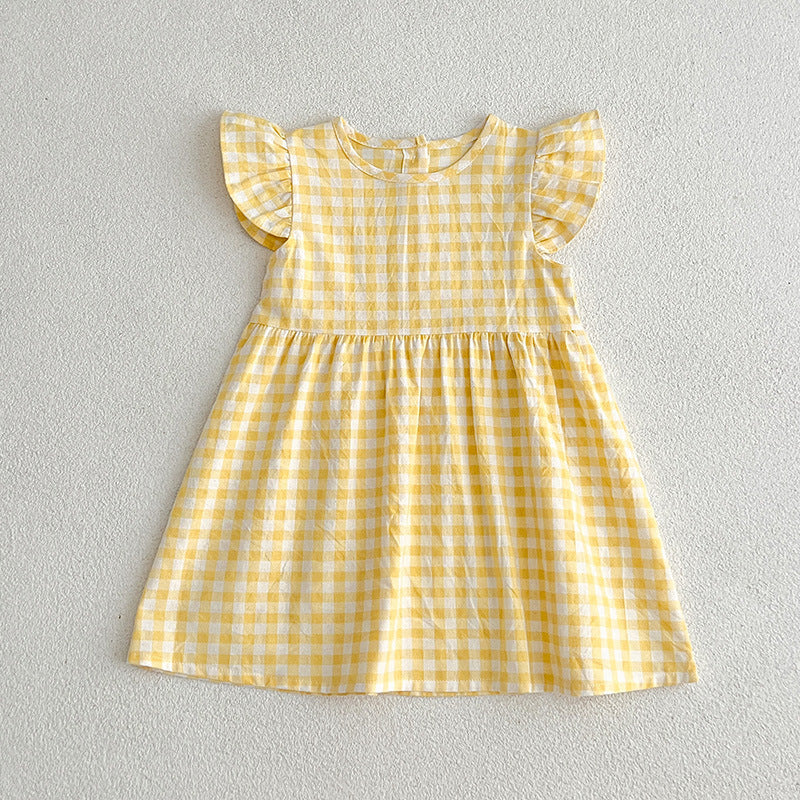 Girls' Plaid Dress Flounced Sleeve Cute Princess Dress