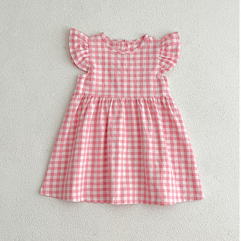 Girls' Plaid Dress Flounced Sleeve Cute Princess Dress