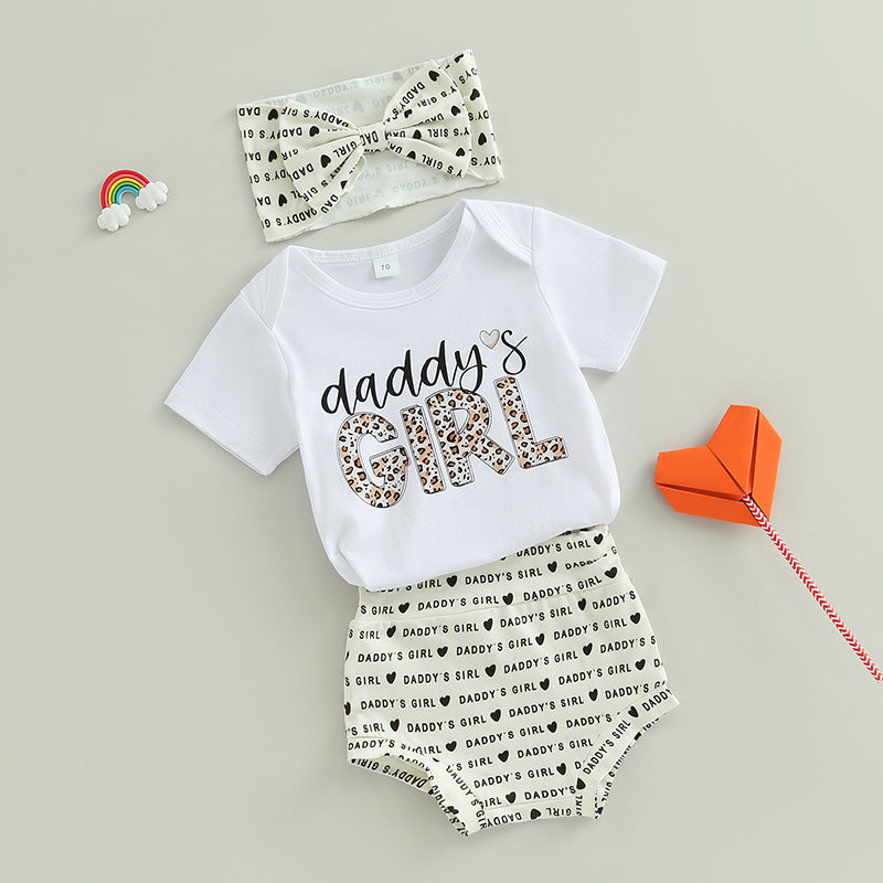 Summer Baby Girl Short Sleeve Adjustable Three-piece Set